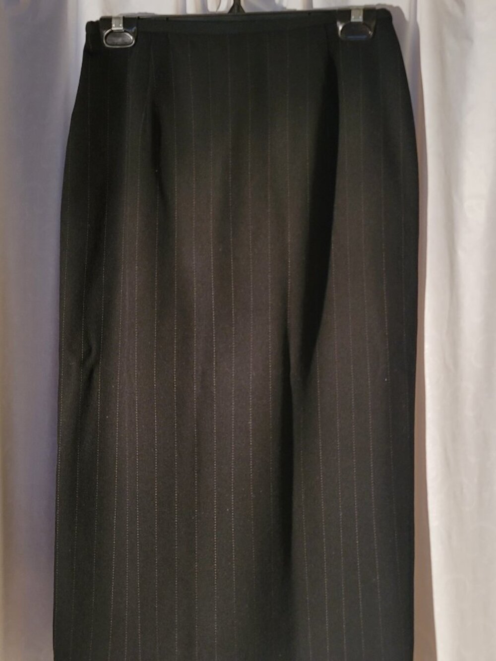 Ralph Lauren Wool Lined Black Pinstriped Midi Skirt Size 6